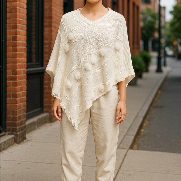 Cream color soft poncho - Picture 1 of 10